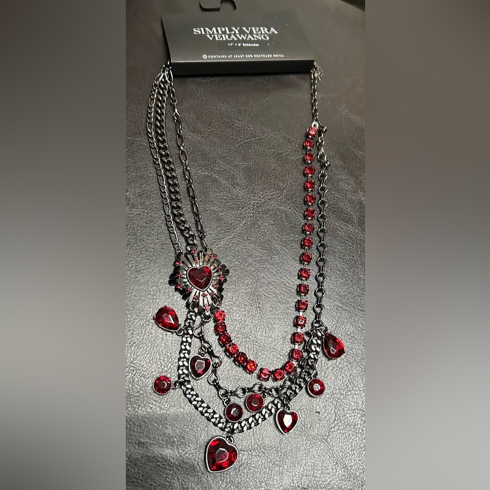 Simply Vera Vera Wang Gunmetal Necklace with Red Heart Pendant